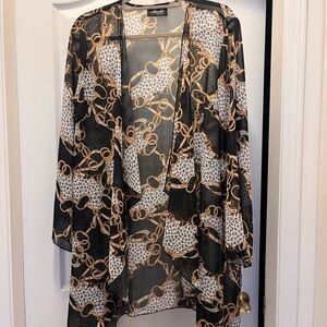 Chic Black and Gold Chain Print Kimono